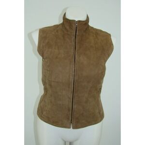 FACONNABLE WOMENS TAN QUILTED LEATHER SUEDE VEST SIZE SMALL  D131